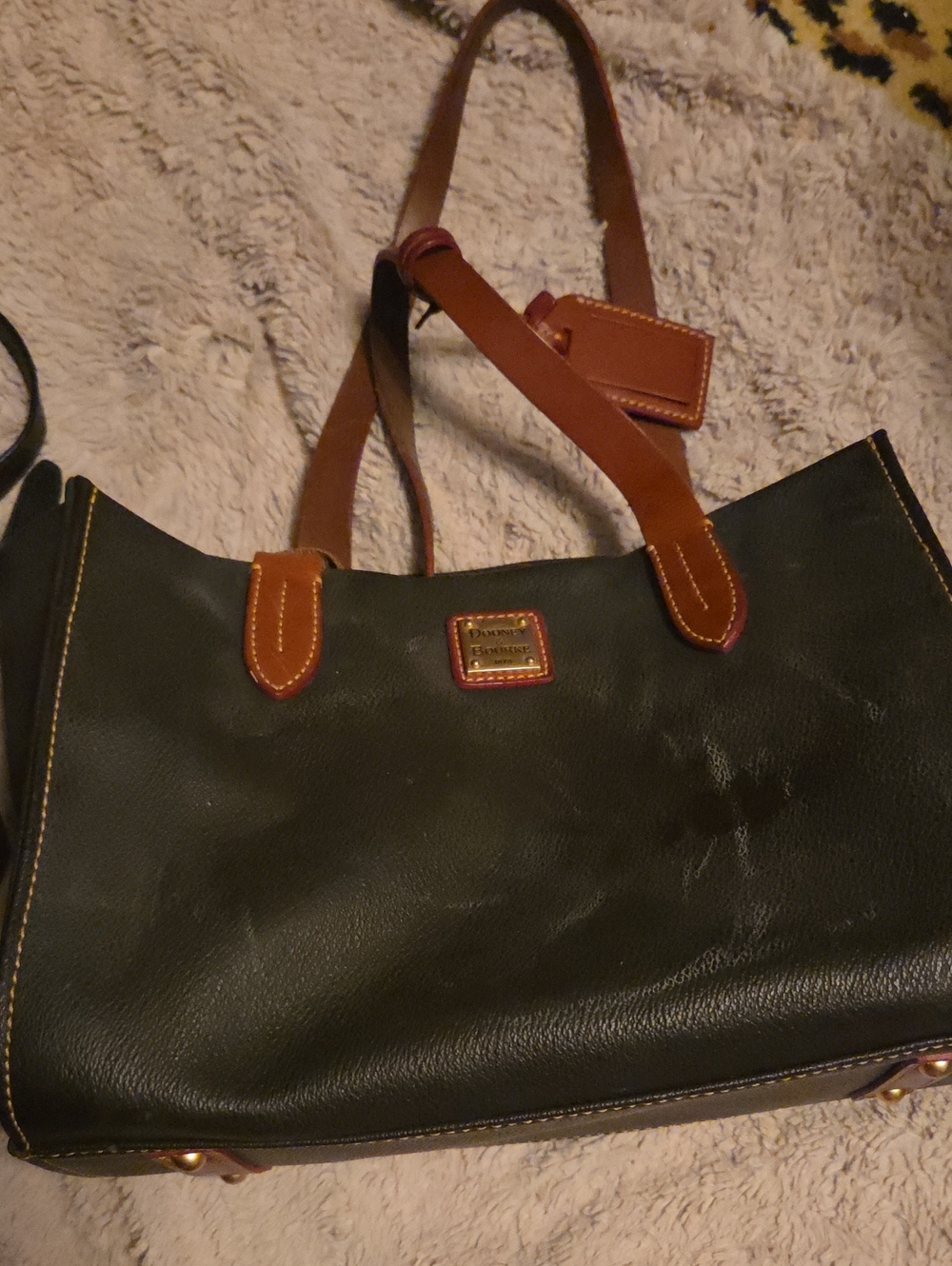 Dooney & Bourke Black Leather Tote with Tan Trim